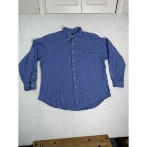 Ralph Lauren Classic Fit Blue StripButton-Down Shirt Men's Size 17.5 34/35